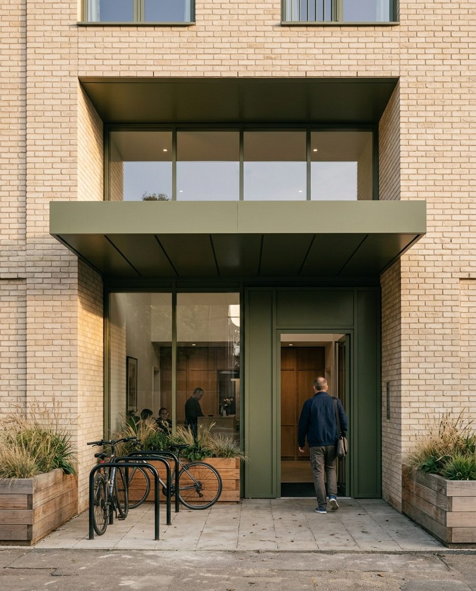 Entrance of a build-to-rent apartment building