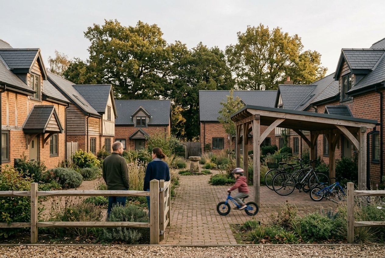 Eight houses around a shared courtyard garden